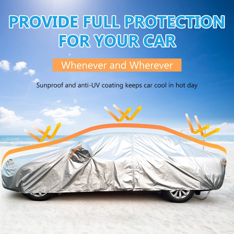 SEAZEN Car Cover with Zipper, 2 Layer Full Car Covers Waterproof/UV Protection/Snowproof/Dustproof, Universal Car Cover (Fit Sedan-Length Up to 200") - Image 5